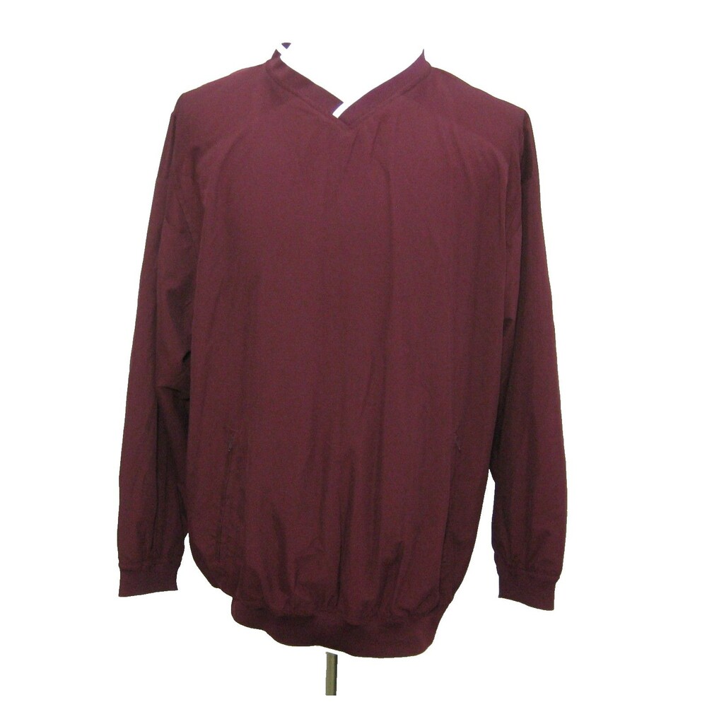 Russell Athletic Windbreaker Mens Medium Burgundy Red V-Neck Light Jacket Coat